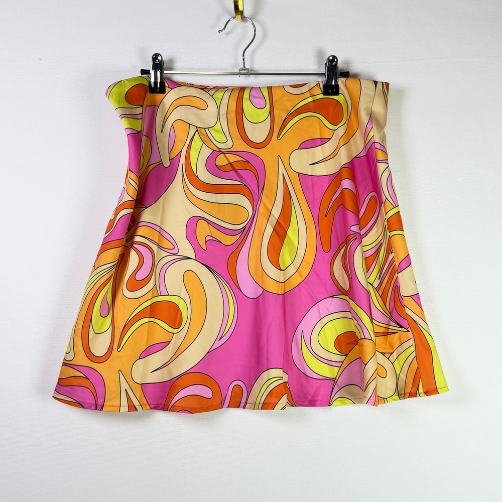 MESHKI Psychedelic Print Annalise Satin A Line Mini Skirt XXL